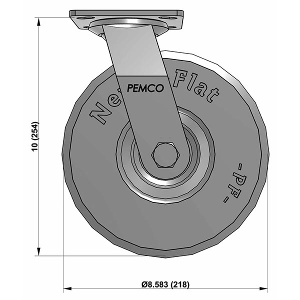 Side view drawing of caster with dimensions